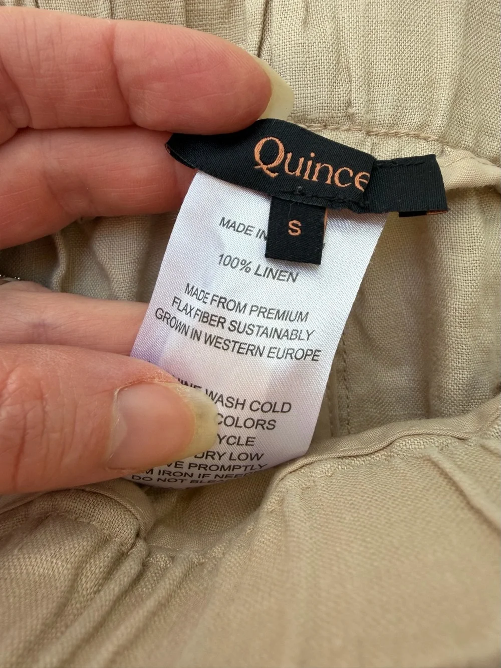 Quince 100% European Linen Pull-On Pants Beige Tan Size Small Cropped